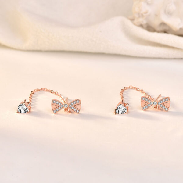 Sterling Silver Bowknot Tassel Simple Stud Earrings - Image 4