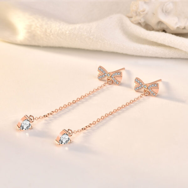 Sterling Silver Bowknot Tassel Simple Stud Earrings - Image 7