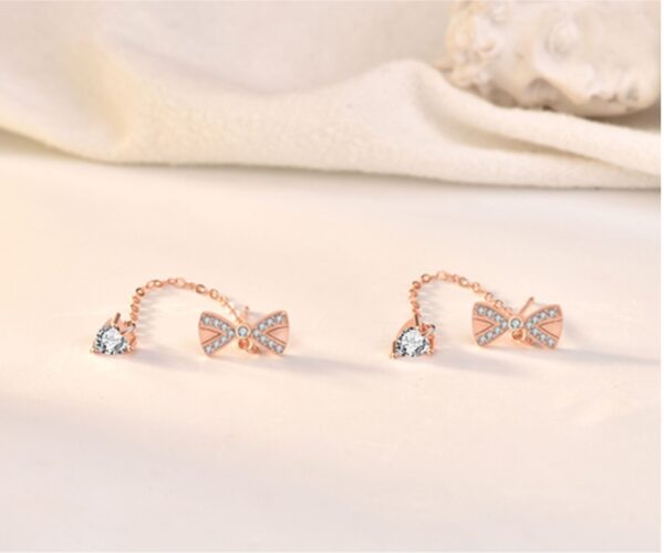 Sterling Silver Bowknot Tassel Simple Stud Earrings - Image 3